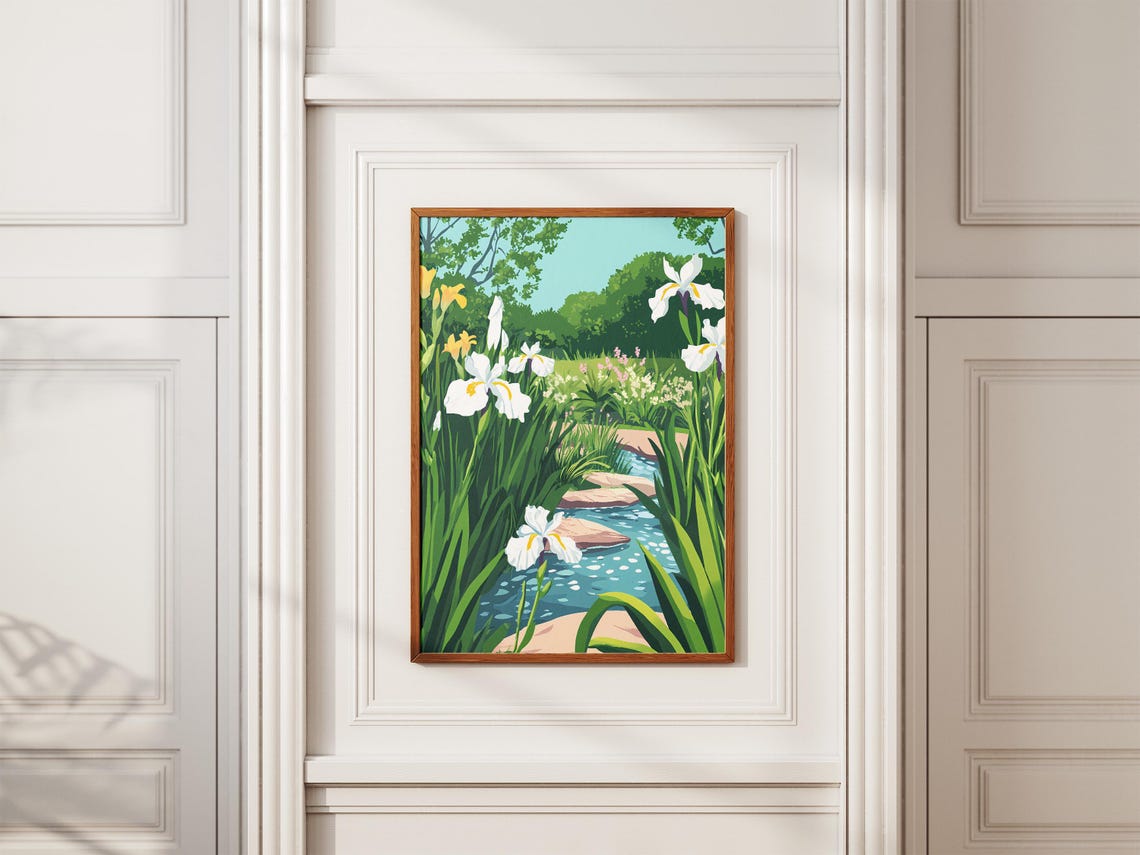 White Irises Beside a Garden Stream Poster With Blue Water Bloom - Image 2