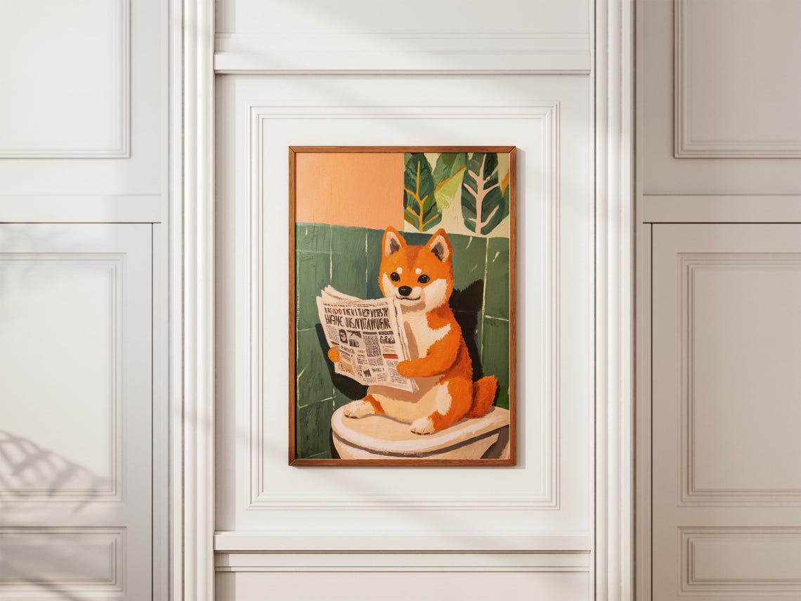 Shiba Inu Puppy Art Print Funny Dog Newspaper Poster Toilet Humor Bathroom Wall Decor Cute Animal Pet Lover Gift Unique Home - Image 2