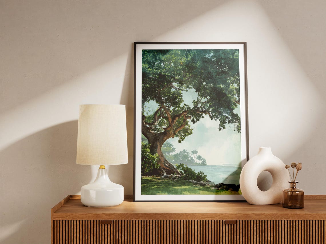 Biscayne Florida Keys Ocean Tree Tropical Coastal Watercolor Poster - Image 4