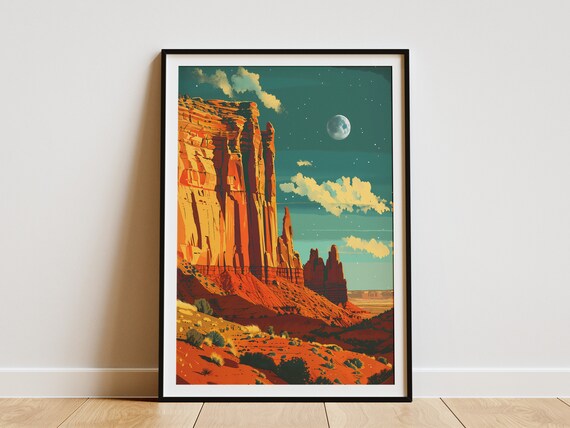 Capitol Reef National Park Red Rock Cliffs Moon Night Sky Poster