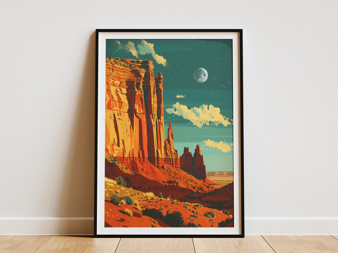 Capitol Reef National Park Red Rock Cliffs Moon Night Sky Poster