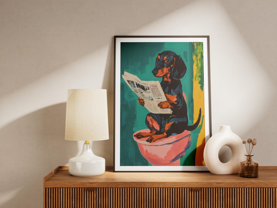 Painting Dachshund Dog Art Print Funny Dog On Toilet Poster Modern Dog Wall Decor Bathroom Decor Dog Lover Gift Wiener Dog Art Cute - Image 5