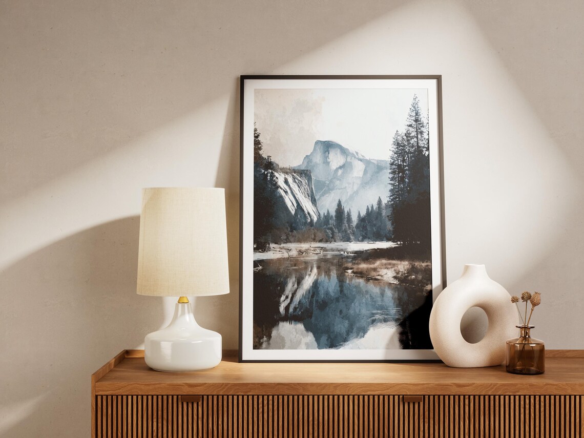Yosemite National Park Half Dome Misty Watercolor Valley Poster - Image 4
