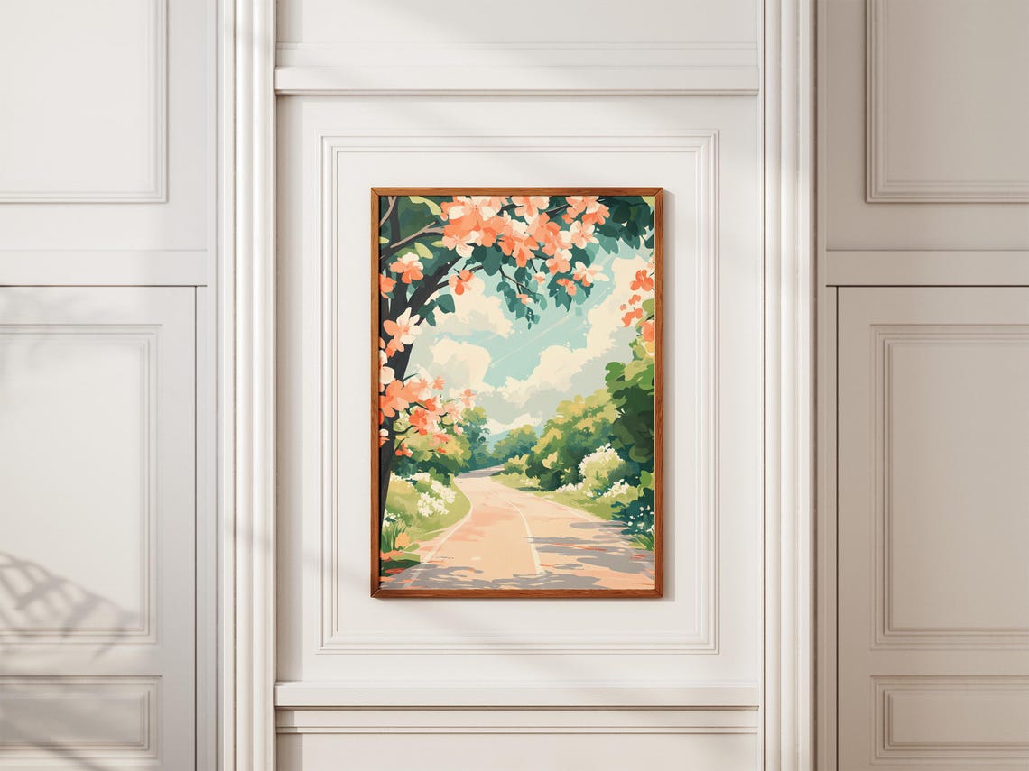 Blossom Covered Lane Winding Through Bright Spring Country Poster - Image 2