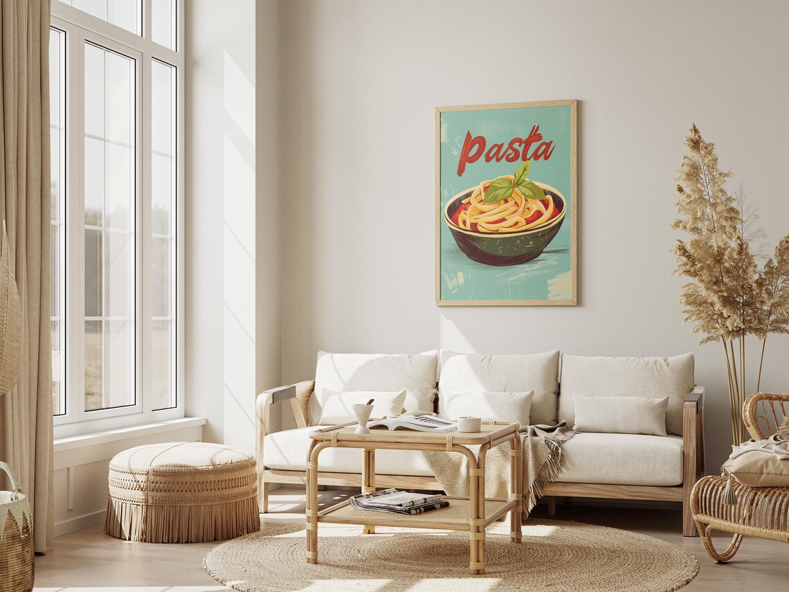 Pasta Spaghetti Basil Bowl Bold Red Retro Italian Food Poster - Image 4