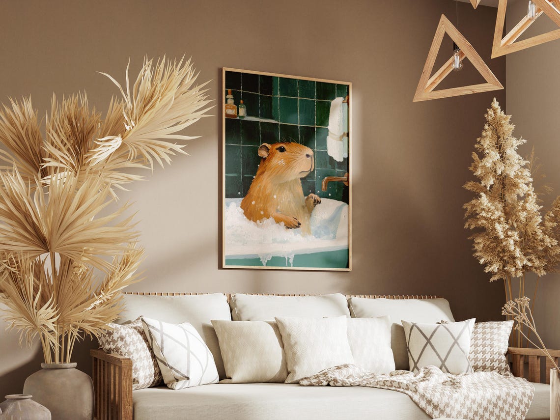 Capybara Bubble Bath Dark Green Bathroom Funny Animal Poster - Image 3