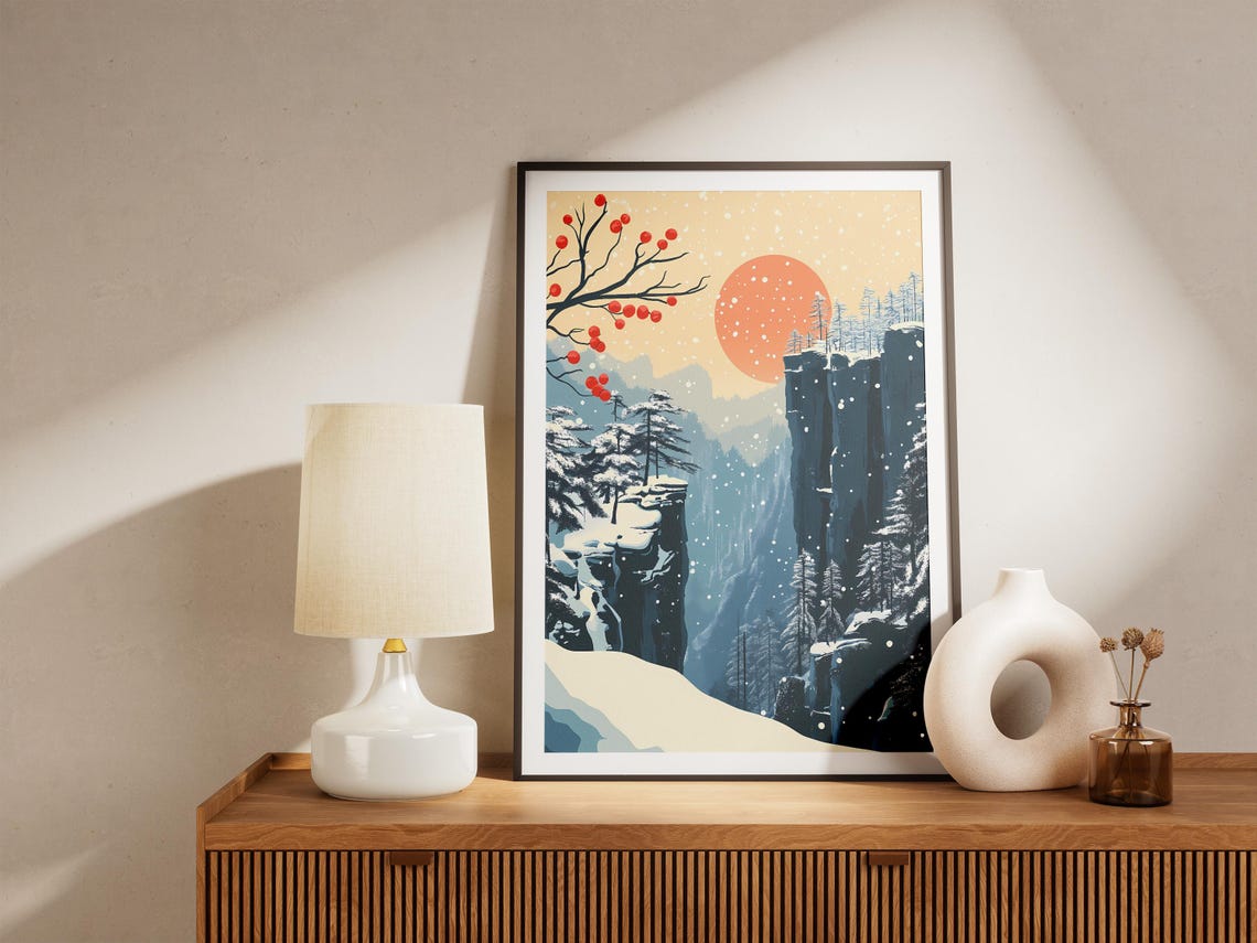 Zhangjiajie Snowy Stone Pillars With Red Winter Berries Poster - Image 5