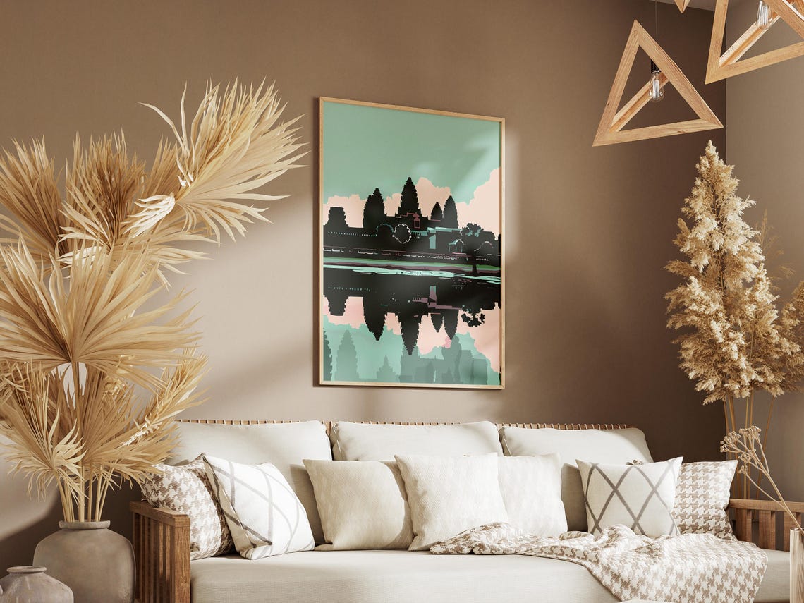 Angkor Wat Temple Water Reflection Teal Cambodia Travel Art Poster - Image 3