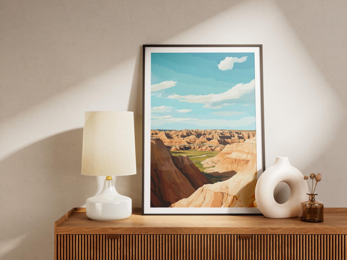 Badlands Eroded Rock Formations Under a Turquoise Sky Poster - Image 4
