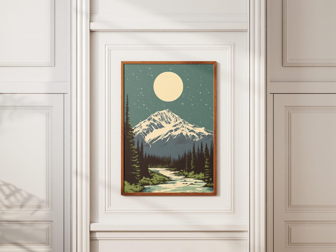 Wrangell St Elias National Park Moonlit Snowy Mountain Night Poster - Image 2