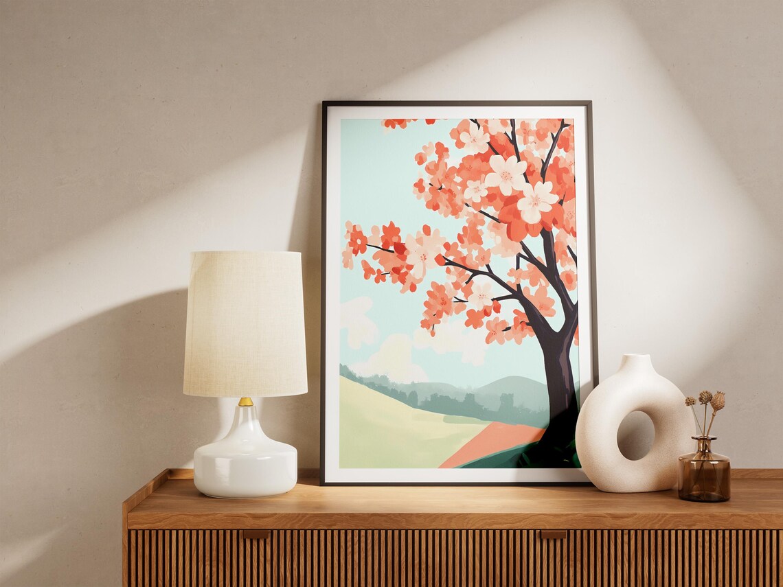 Coral Cherry Blossom Tree By Green Hills Spring Floral Poster - Image 5