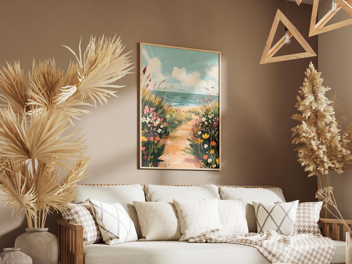 Wildflower Dune Path Ocean Breeze Watercolor Beach Art Poster - Image 3