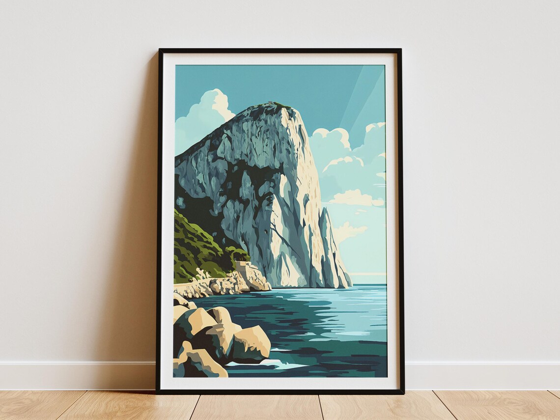 Rock of Gibraltar Rising From the Sea Coastal Cliff Landscape Poster