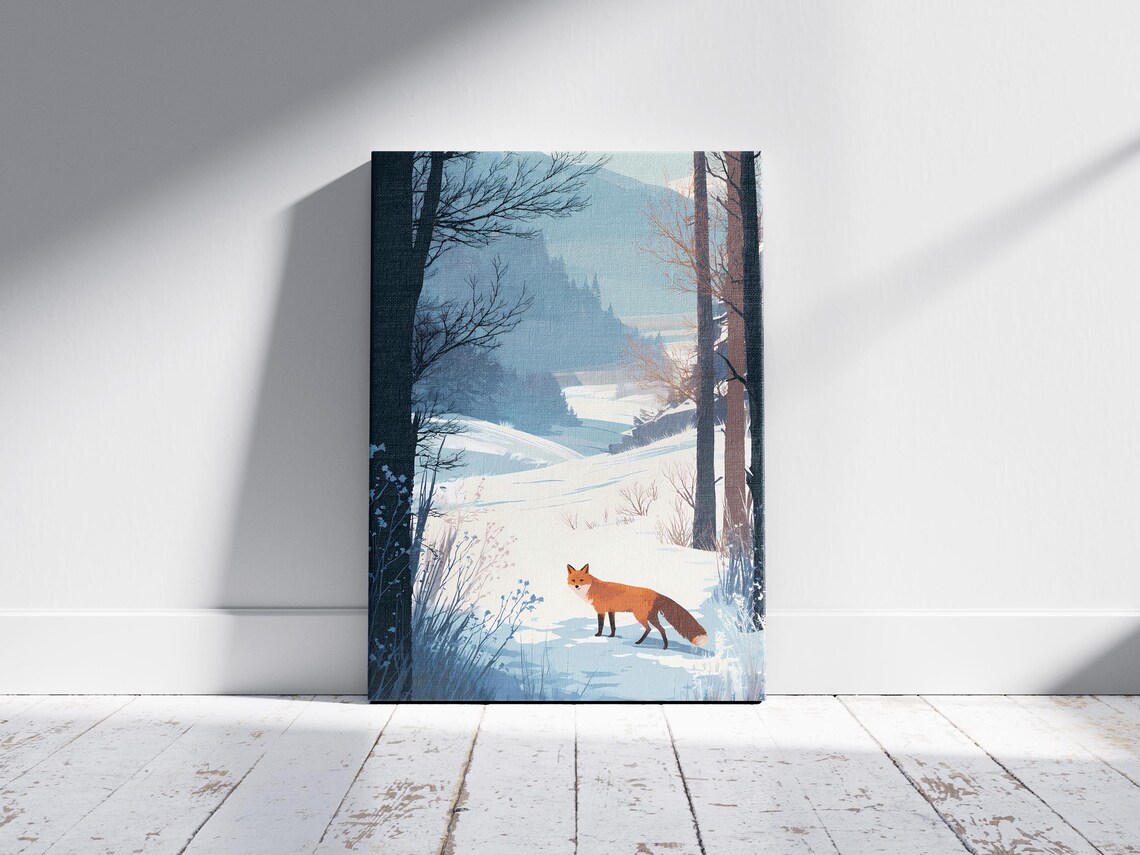 Red Fox Snowy Forest Winter Wildlife Nature Landscape Poster - Image 2
