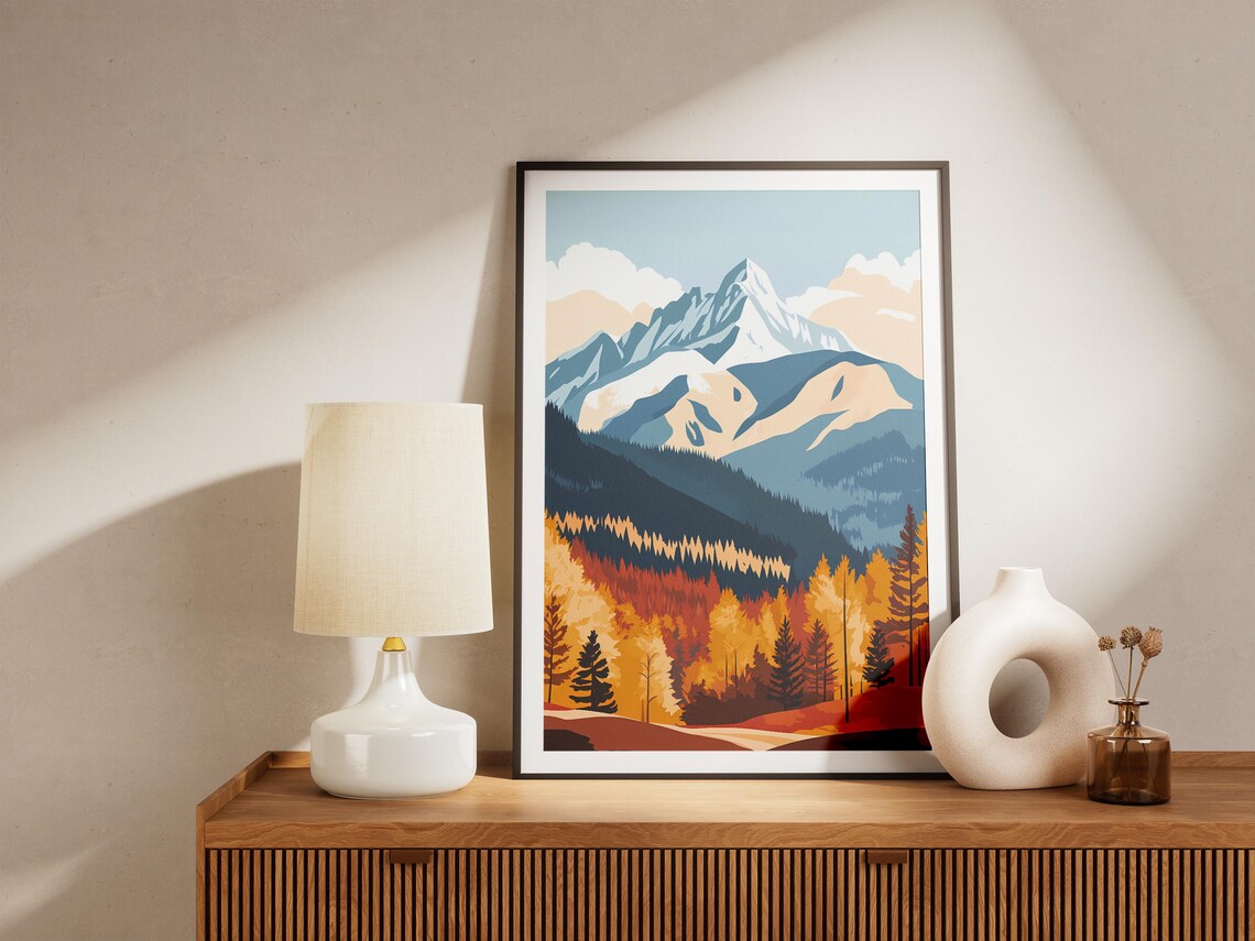 Autumn Mountain Landscape Snowy Peak Golden Fall Forest Poster - Image 5