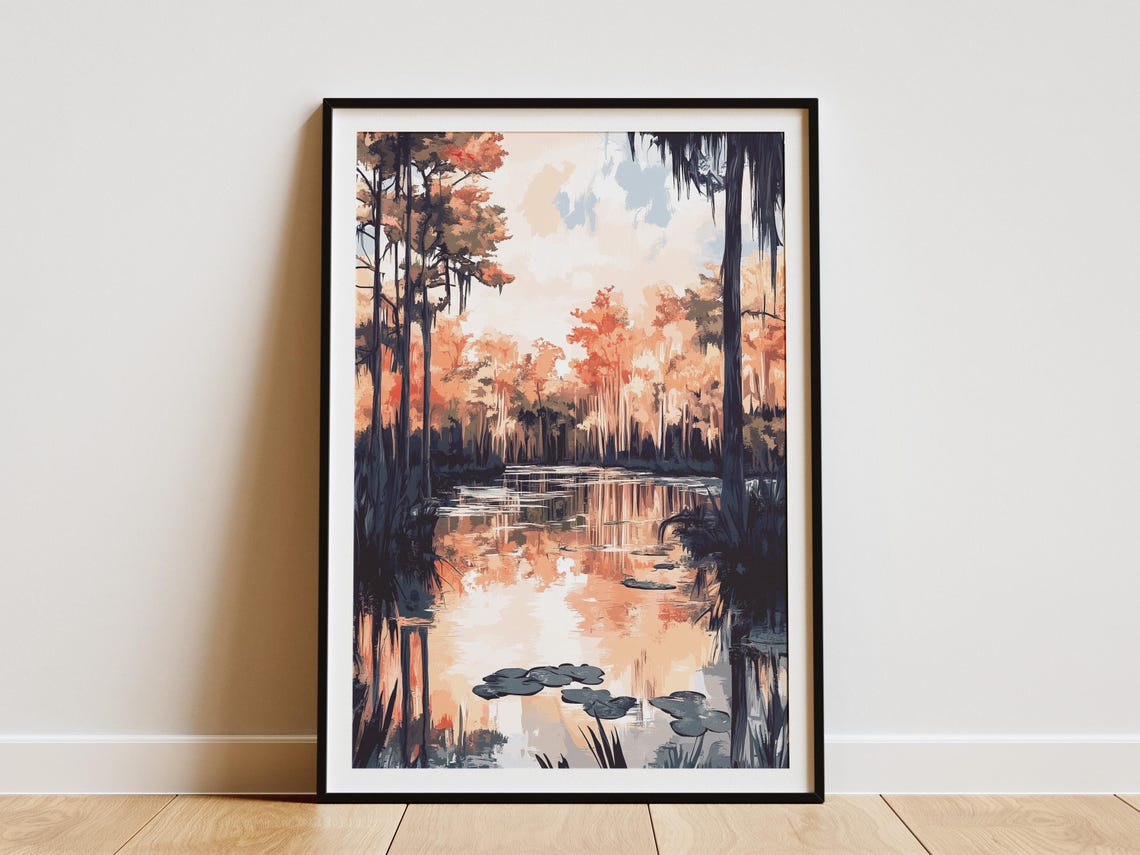 Cypress Swamp Sunset Spanish Moss Wetland Bayou Scenic Poster