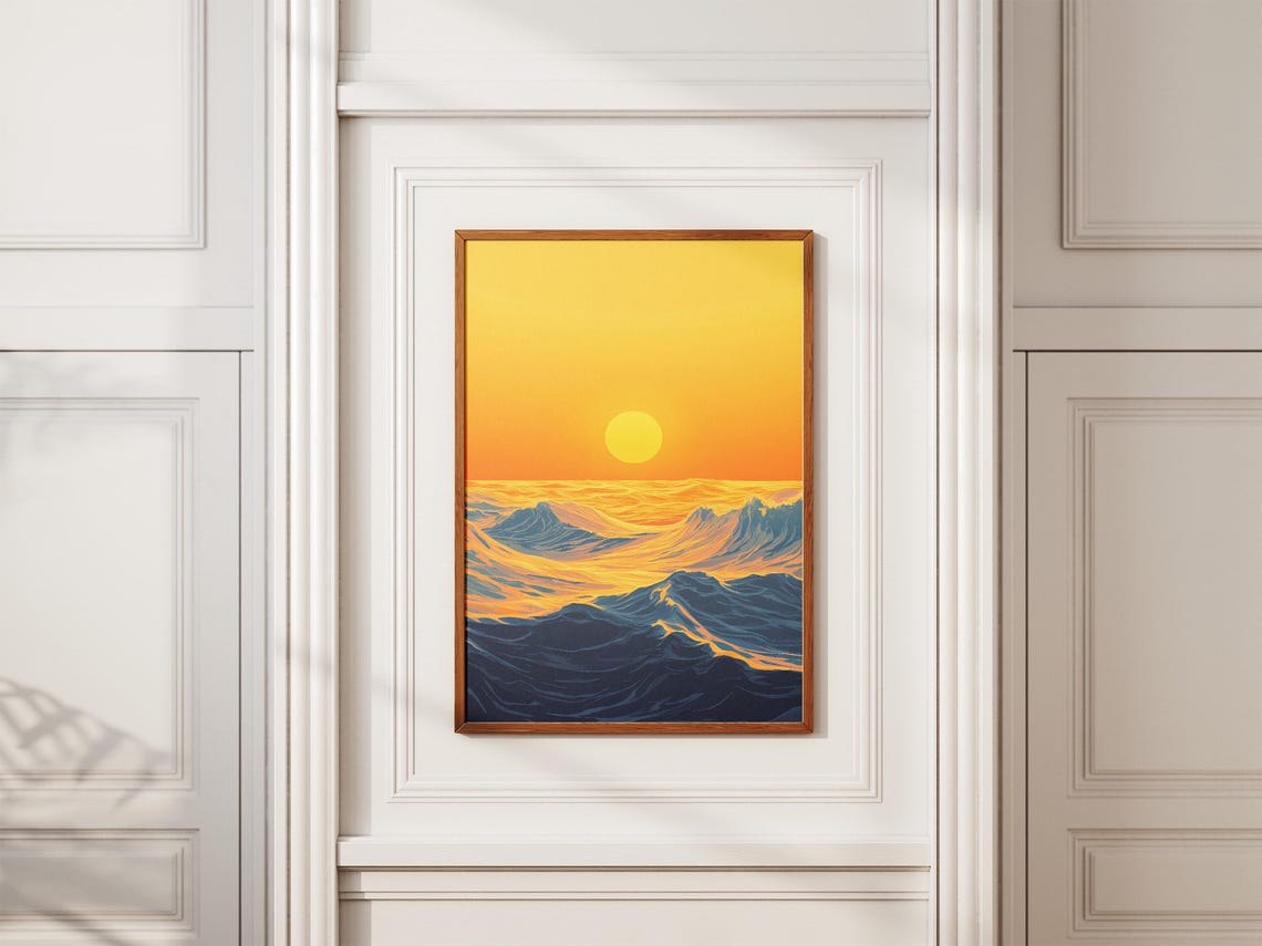 Golden Sunset Sun Sinking Over Dark Rolling Ocean Waves Poster - Image 2