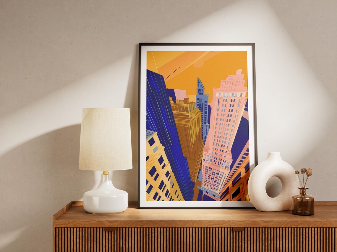 New York City Skyline Golden Abstract Cityscape Urban Art Poster - Image 4