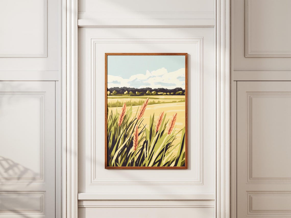 Golden Marsh with Tall Reeds and a Distant Dark Tree Line Poster - Image 2