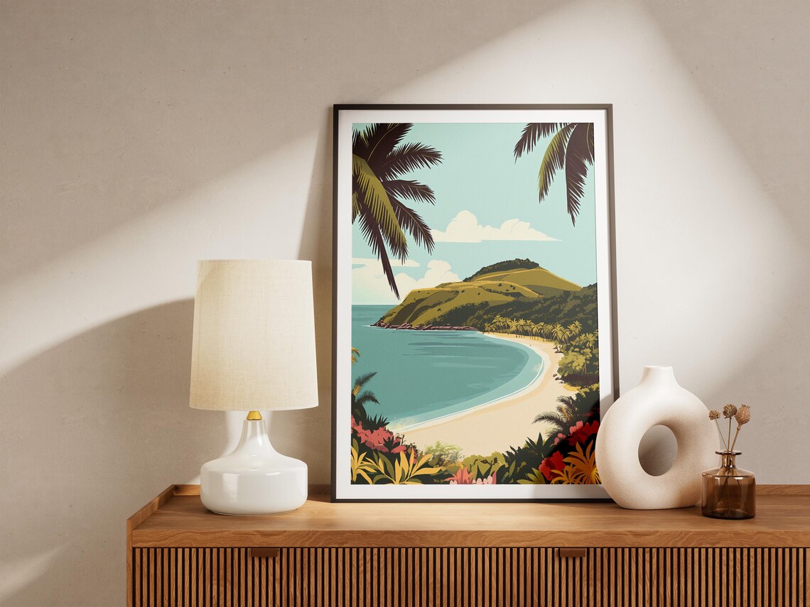 Yasawa Islands Fiji Palm Beach Green Island Hill Landscape Poster - Image 5