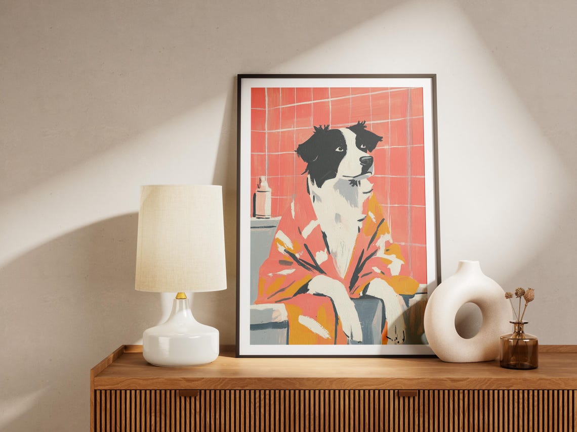 Australian Shepherd Dog Bath Time Poster Print Funny Art Bathroom Wall Decor Pet Portrait Canine Aussie Bathtub - Image 4
