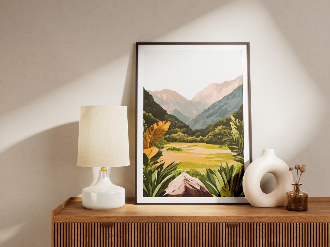 Golden Spring Valley With Tropical Plants And Rocky Peak Poster - Image 5