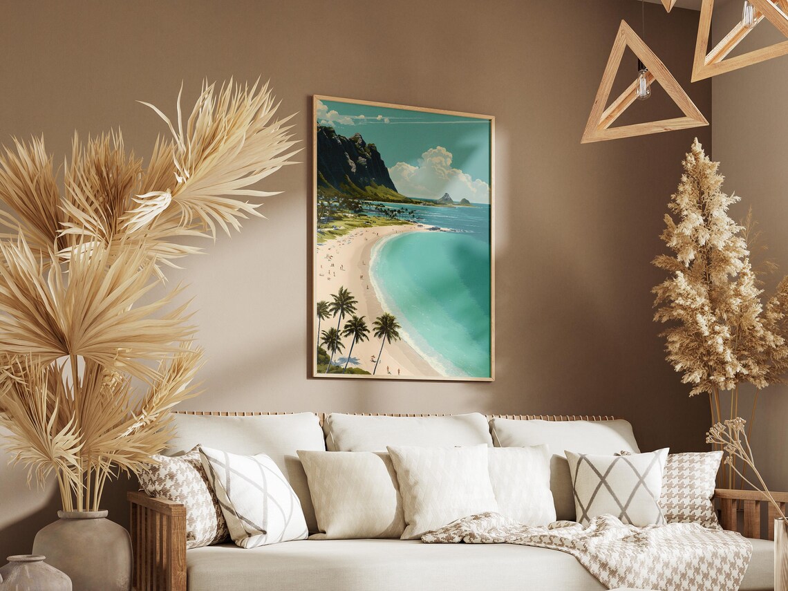 Waimanalo Hawaii Beach Vintage Travel Art Turquoise Ocean Poster - Image 3