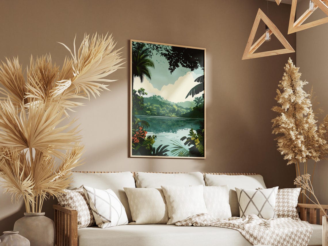 Tropical Rainforest Lake With Palm Trees and Calm Water Art Poster - Image 3