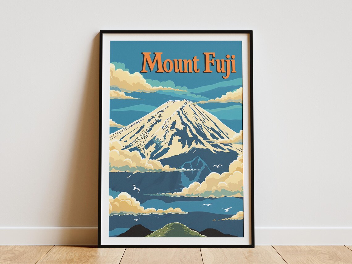 Mount Fuji Snow Capped Vintage Japanese Scenic Mountain Art Poster