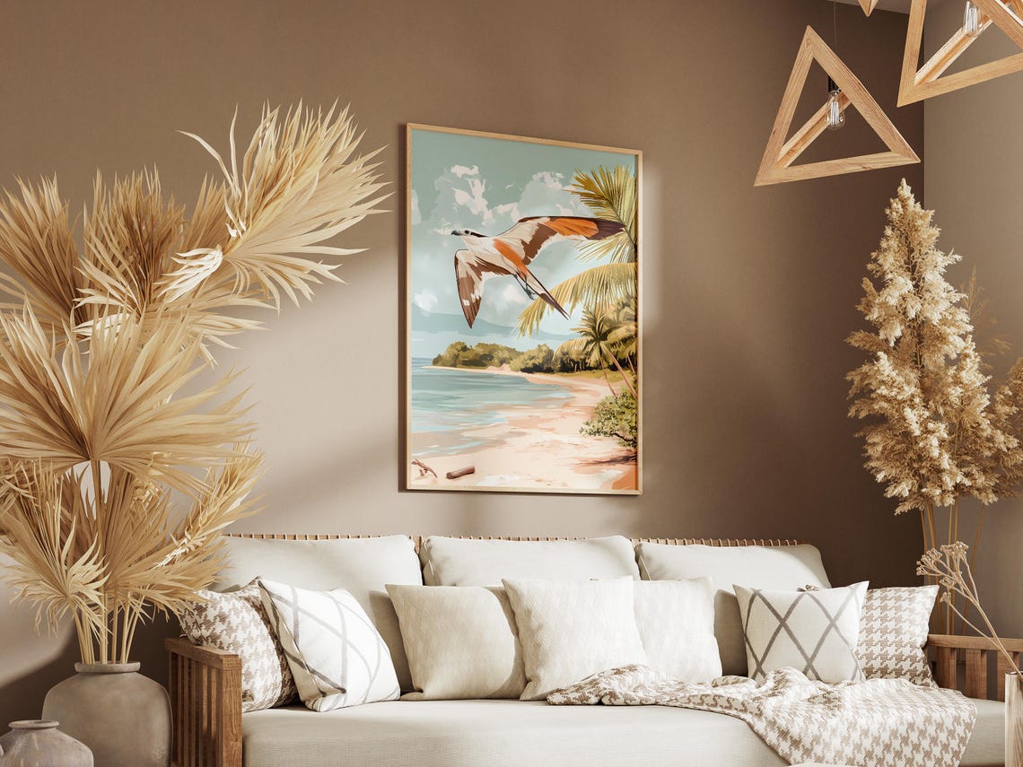 Swallow Tailed Kite Soaring Above Tropical Beach Palm Poster - Image 3