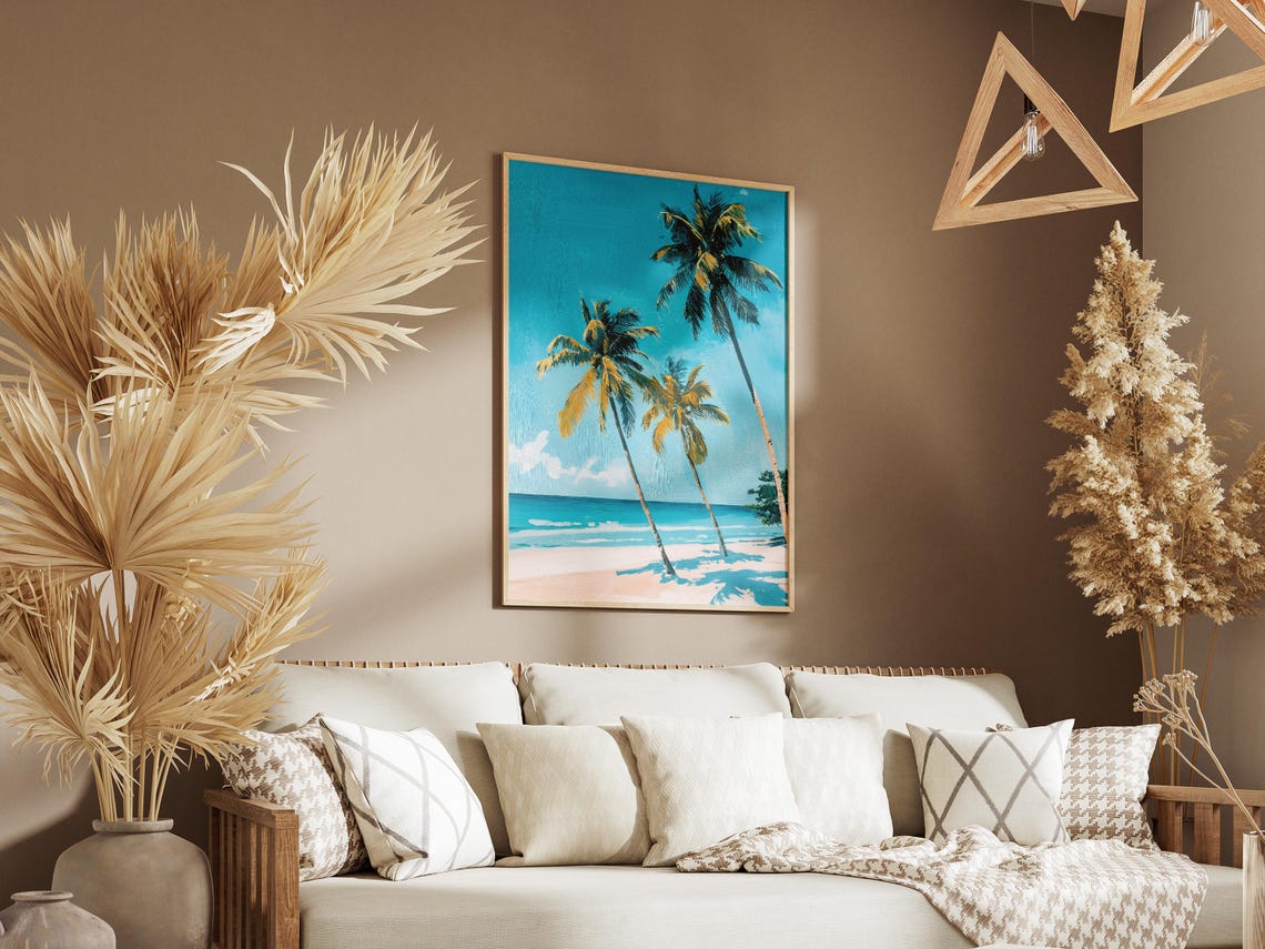 Three Palm Trees Turquoise Beach Ocean Summer Vacation Print - Image 3