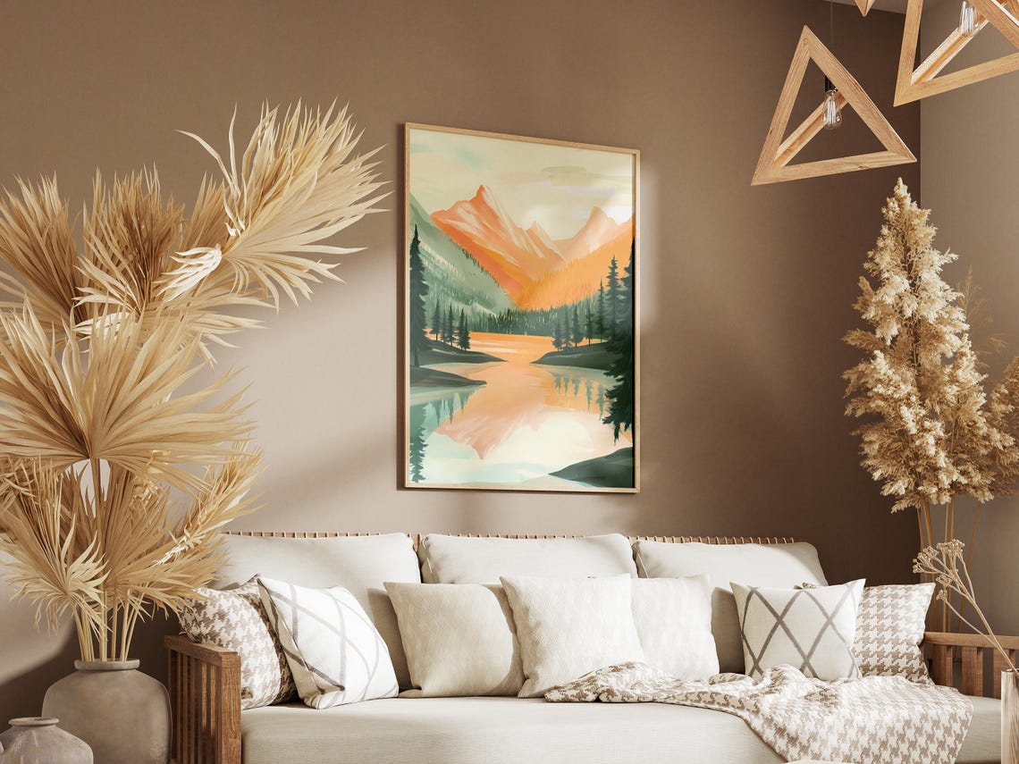 Warm Mountain Lake Sunrise With Peaks And Pine Reflection Poster - Image 3