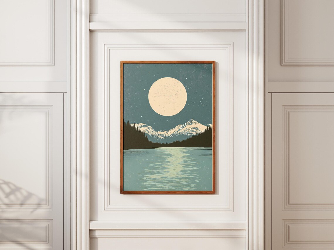 Lake Clark National Park Moon Over Lake And Snowy Peaks Poster - Image 2