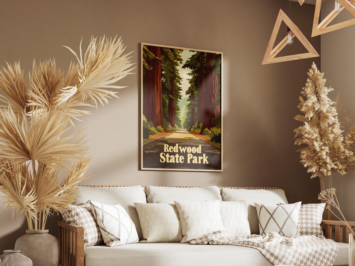 Redwood National State Parks California Poster Redwood Forest Art Print Tall Trees Nature Landscape California Travel Poster Vintage - Image 3