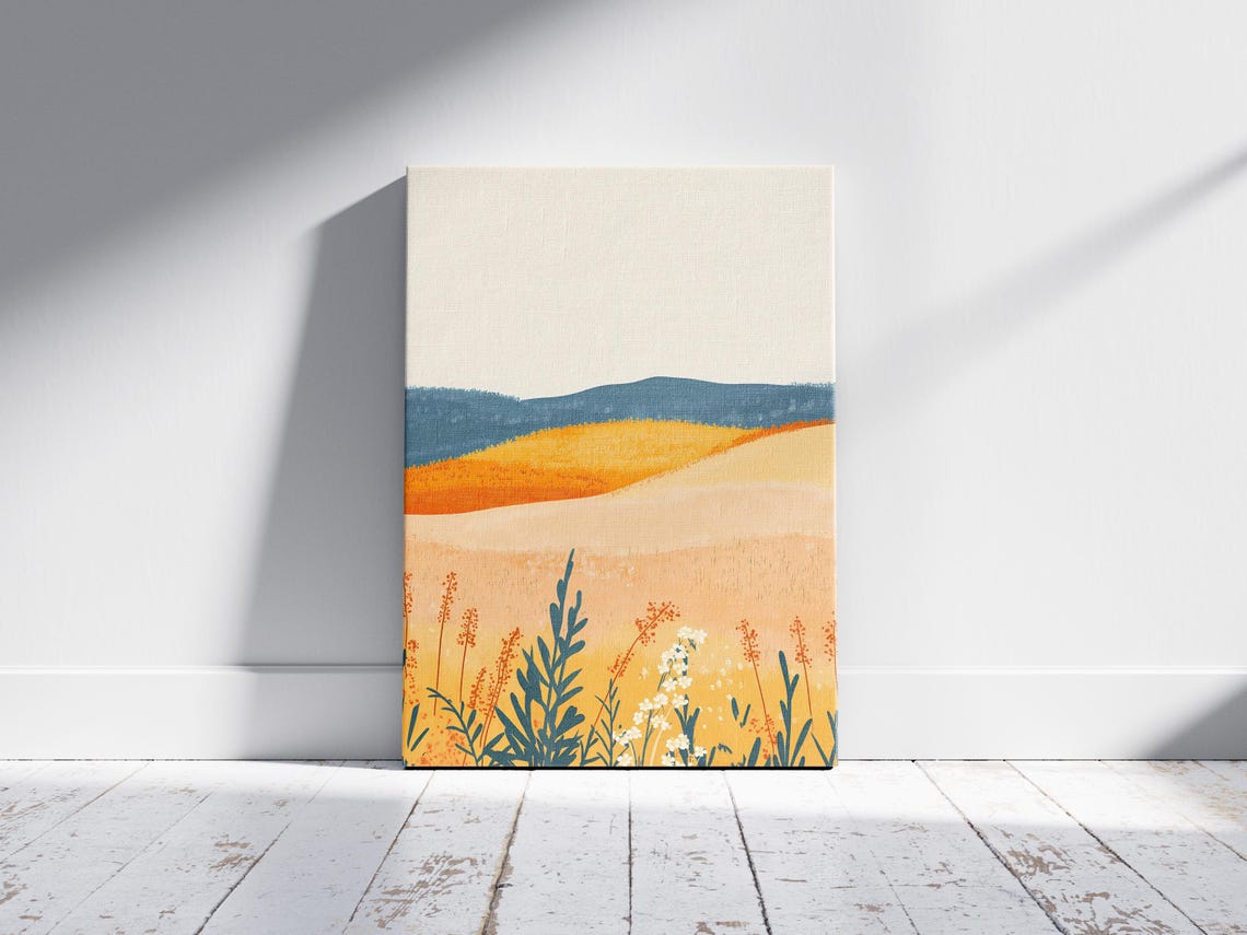 Warm Autumn Hills With Wildflowers Abstract Landscape Poster - Image 2