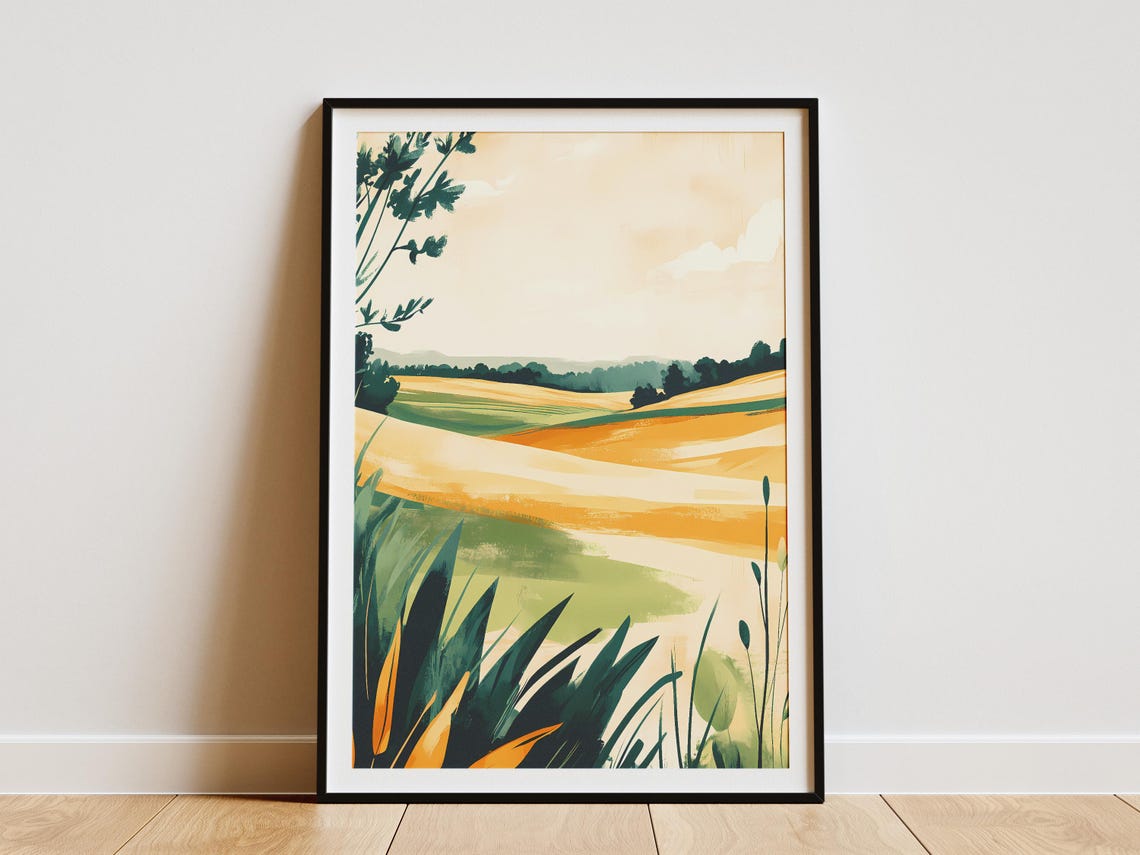 Golden Wheat Fields Rolling To The Horizon Warm Landscape Poster