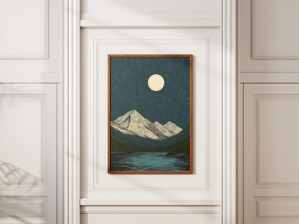 Gates of the Arctic Alaska Moonlit Snowy Peak Lake Starry Night Art Poster - Image 2