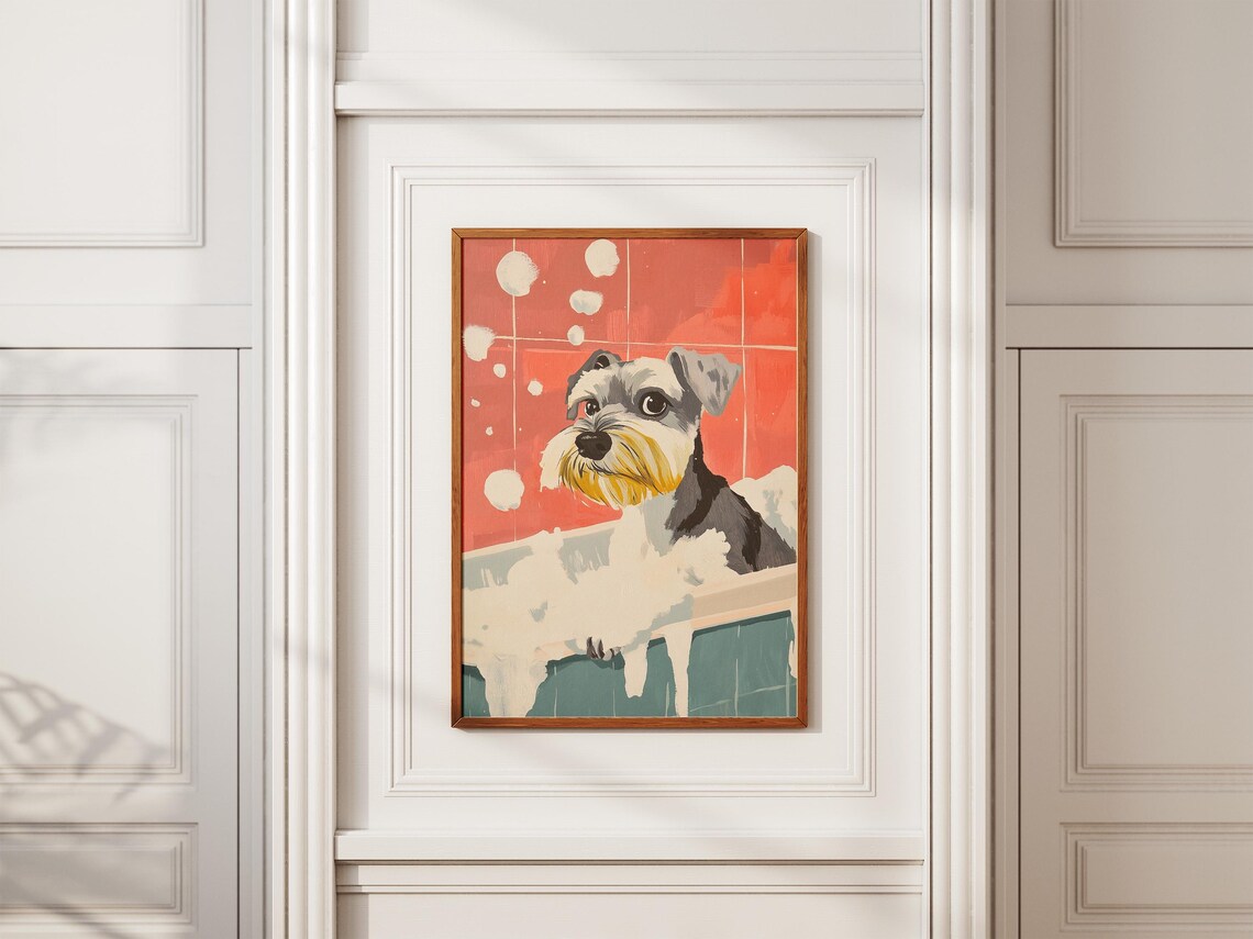Miniature Schnauzer Foamy Bubble Bath Tub Bathroom Humor Poster - Image 2