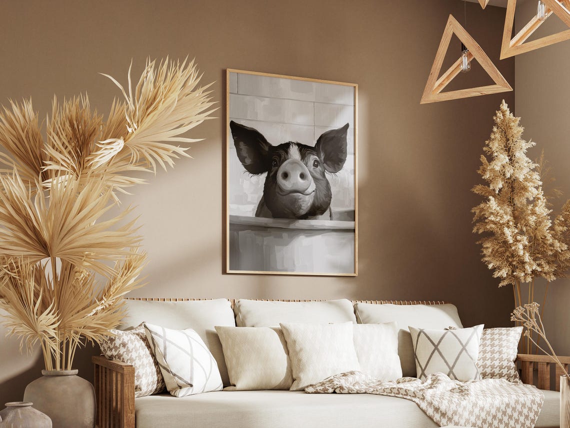 Pig In Bathtub Poster Funny Black And White Bathroom Wall Decor - Image 3