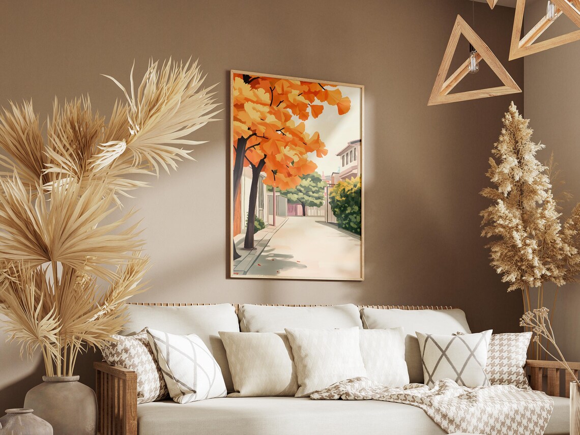 Autumn Ginkgo Tree City Street Golden Fall Foliage Art Poster - Image 3