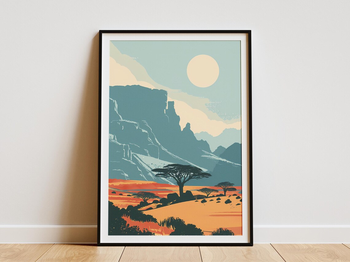 Ethiopia Golden Mountain Acacia Savanna Sun African Art Poster