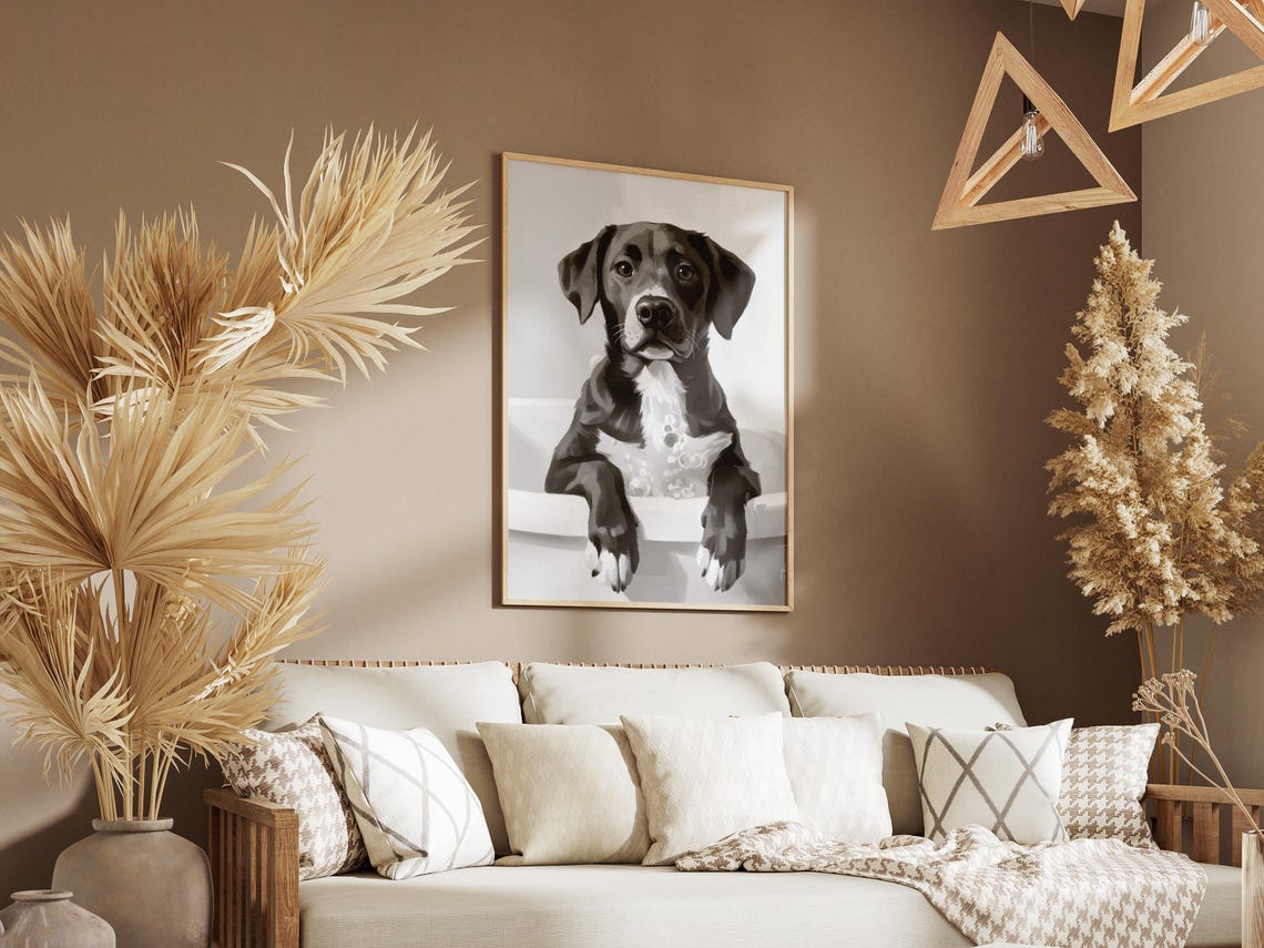 Black Labrador Puppy in Bubble Bath Cute Dog Bathroom Decor Poster - Image 3