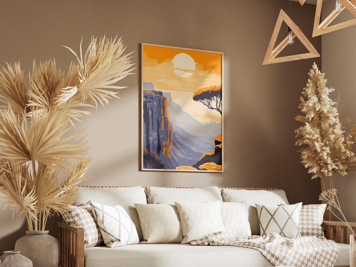 Sunrise Mountain Valley with Dramatic Cliffs Travel Poster Scenic - Image 3