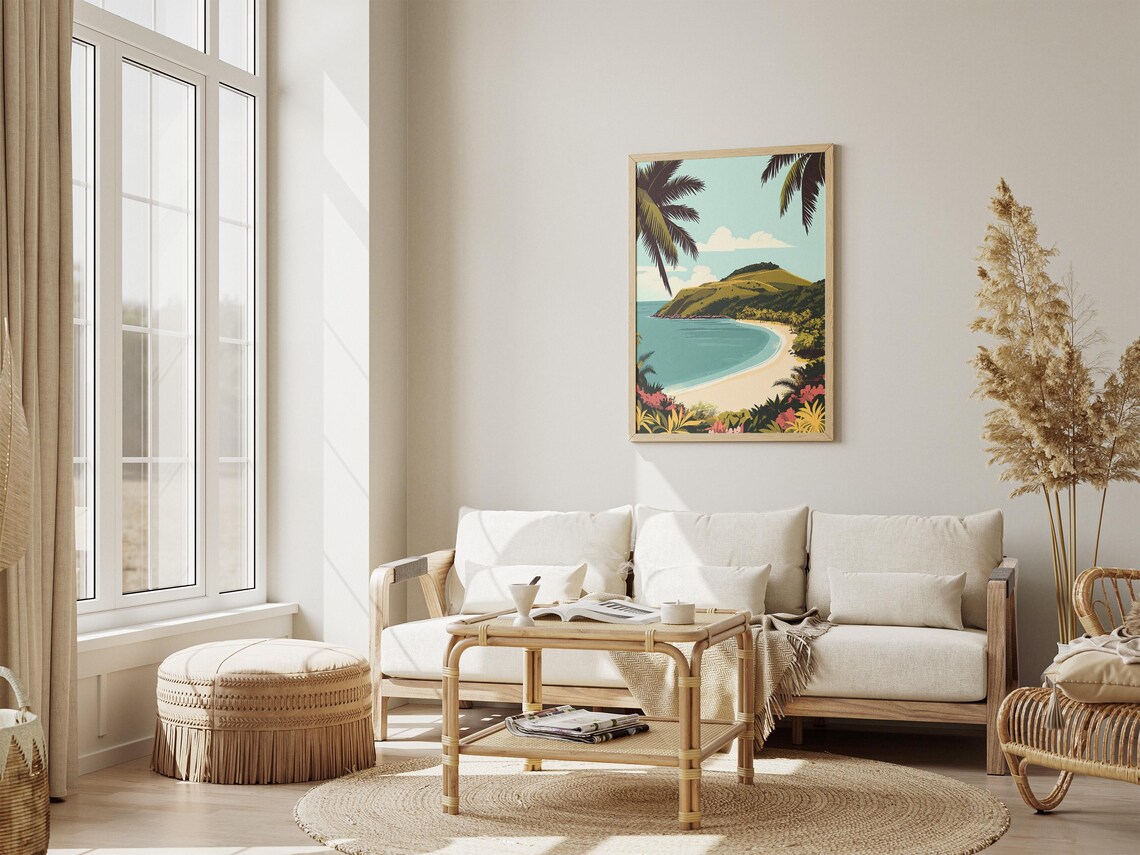 Yasawa Islands Fiji Palm Beach Green Island Hill Landscape Poster - Image 4