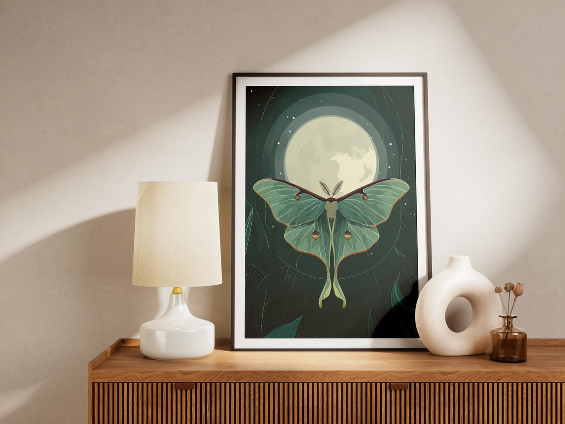 Luna Moth by Moonlight Vintage Style Botanical Insect Poster - Image 4