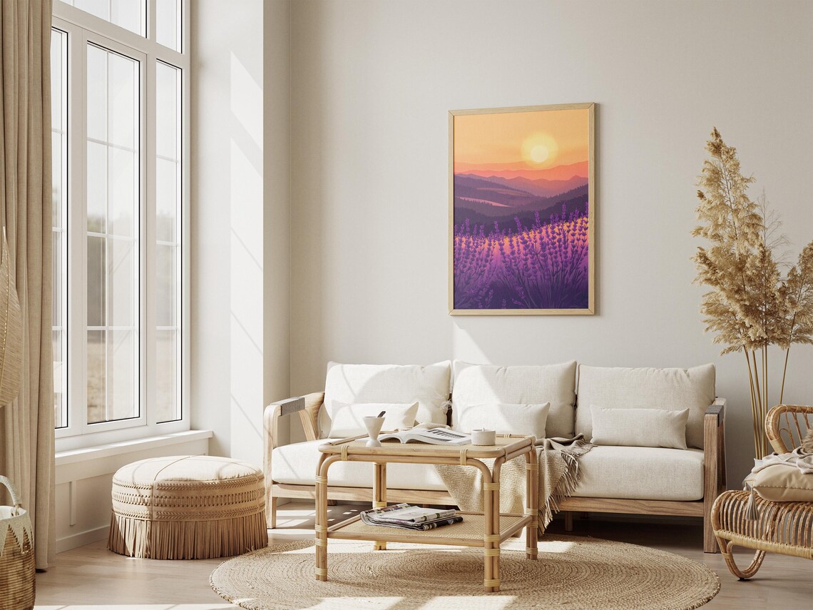 Lavender Field Sunset Purple Blooms Mountain Layers Scenic Poster - Image 4