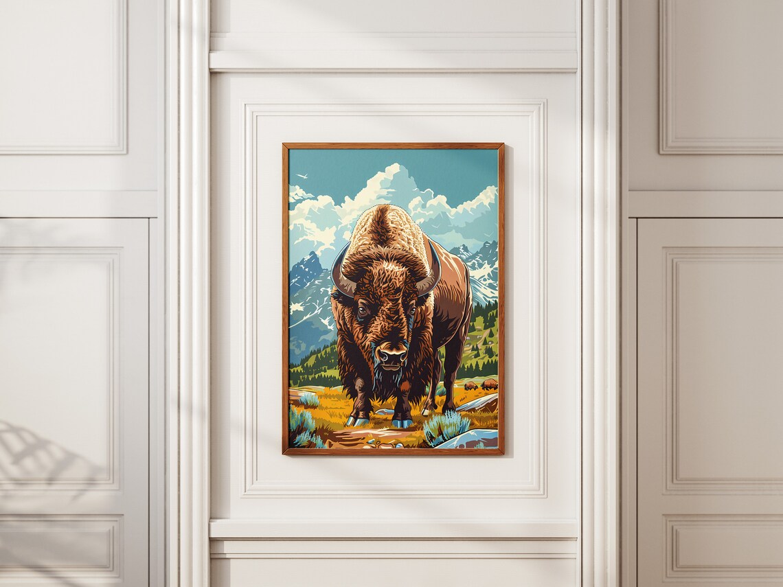 Bison Mountain Valley Wildlife Portrait Majestic Buffalo Art Poster - Image 2