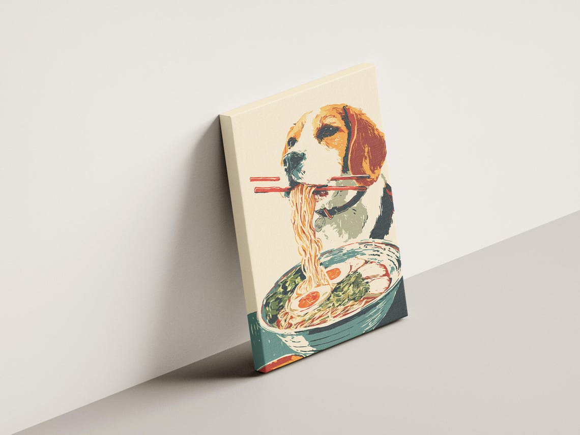 Happy Beagle Eating Ramen Noodles With Chopsticks Pop Art Poster - Image 4