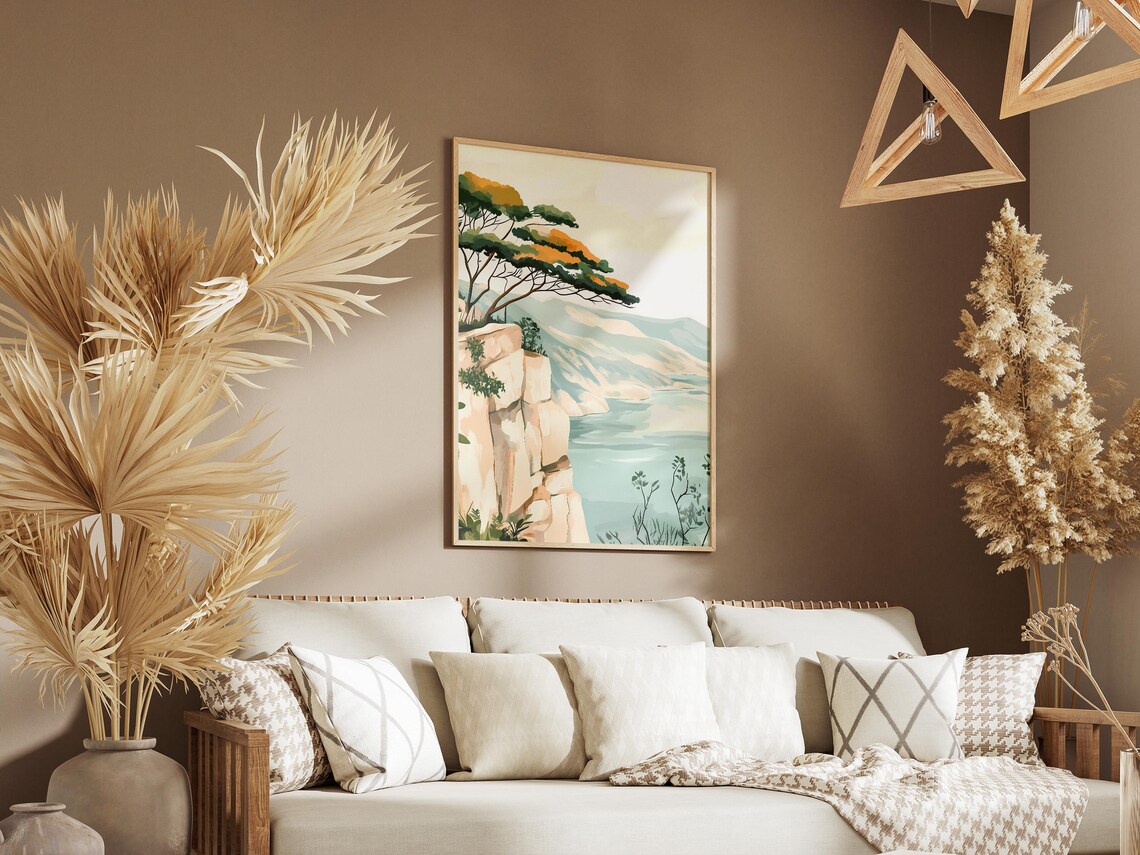 Windswept Trees on Mountain Cliffs, Minimalist Poster - Image 3