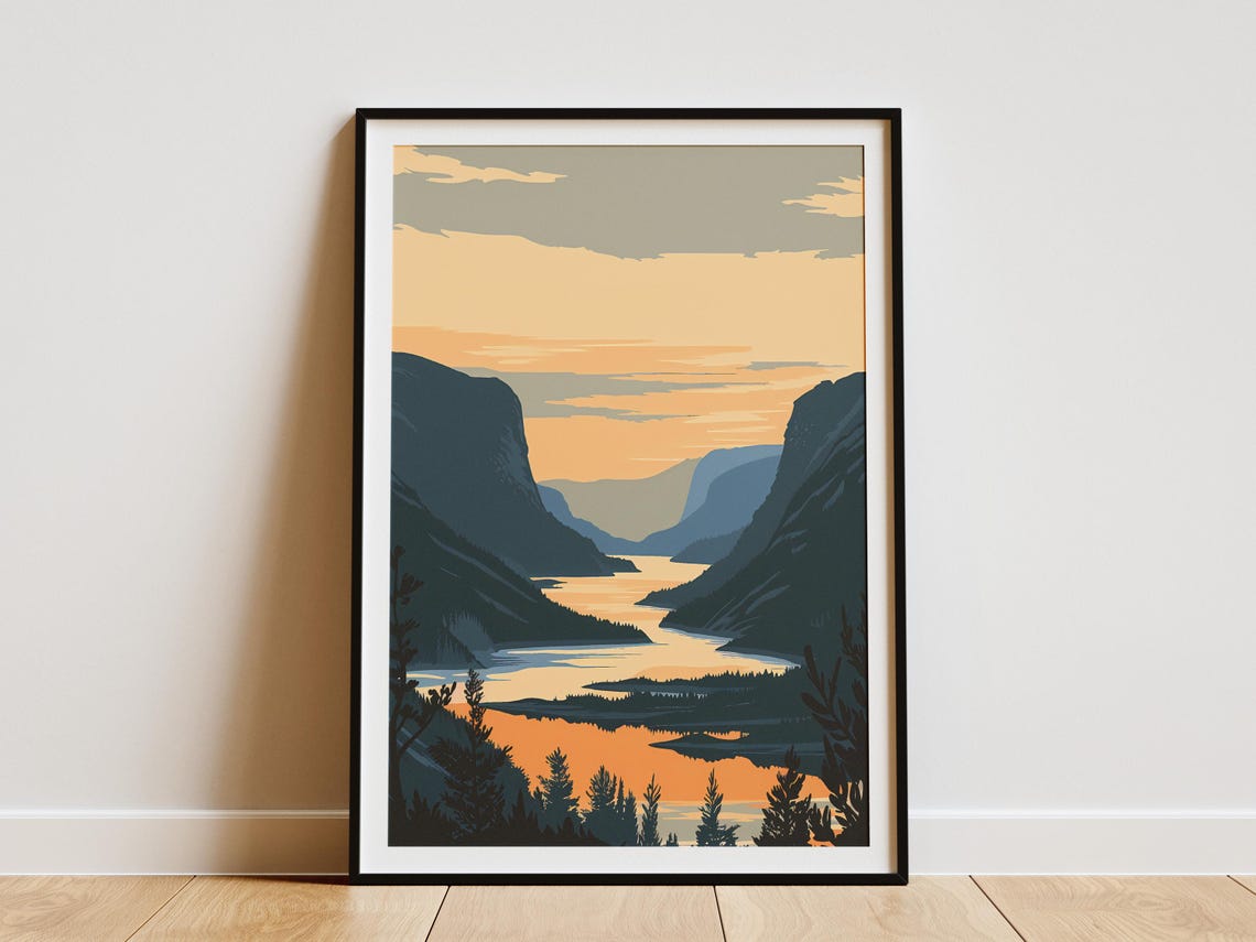 Canada Mountain Lake Valley Dusk Minimalist Landscape Art Poster